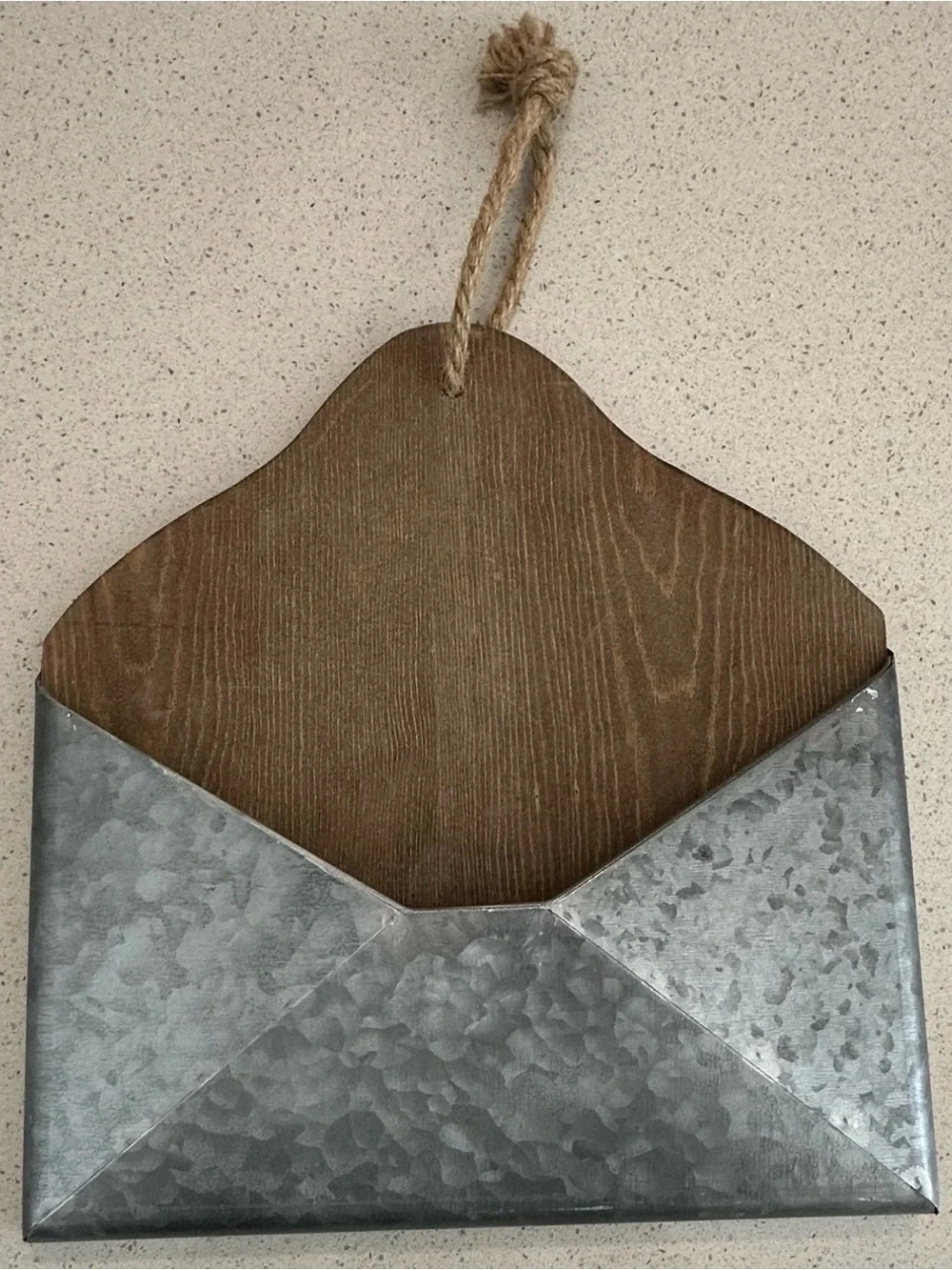Rustic Brown Wood & Galvanized Metal Wall Pocket